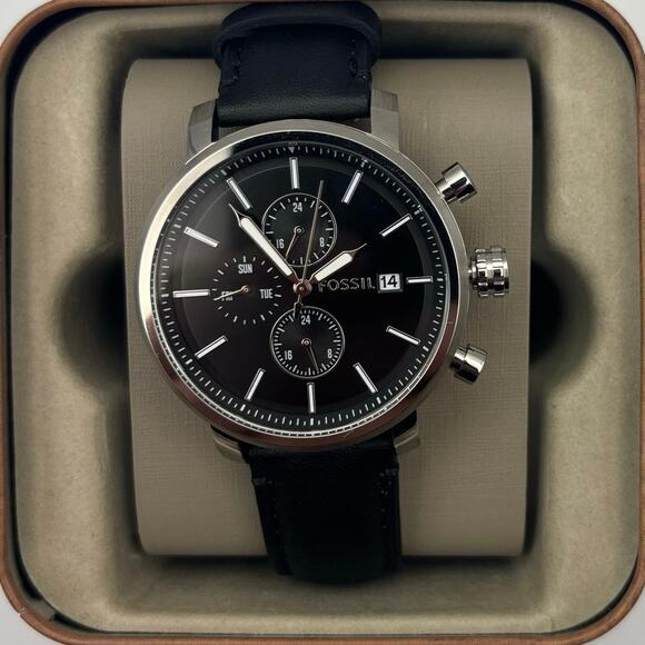 Fossil Rhett BQ2849 Men’s 42mm Black Dial Multifunction Quartz Leather Straps - Picture 8 of 15